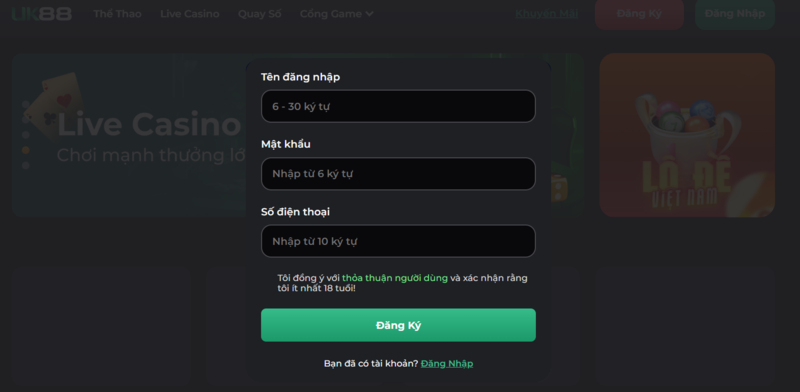 Các bước để đăng ký tài khoản hội viên của UK88 